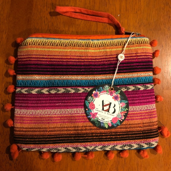 America & Beyond Handbags - AMERICA AND BEYOND Pom Pom Clutch Wristlet Pouch
